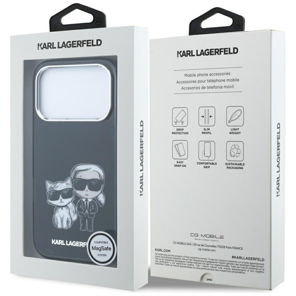 Karl Lagerfeld iPhone 17 Pro / iPhone 18 Pro - Σκληρή Θήκη με Πλαίσιο Σιλικόνης - Smooth Karl & Choupette Bodies Sketch MagSafe - Black