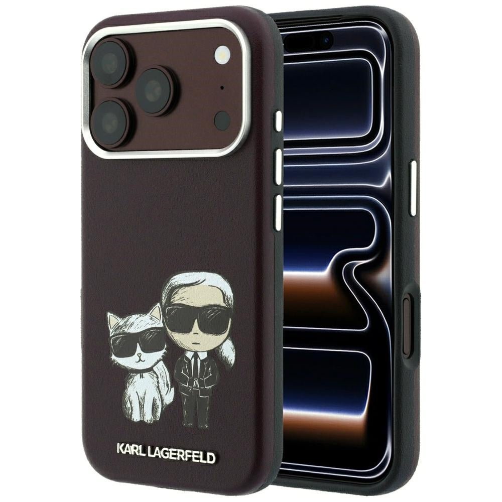Karl Lagerfeld iPhone 17 Pro / iPhone 18 Pro - Σκληρή Θήκη με Πλαίσιο Σιλικόνης - Smooth Karl & Choupette Bodies Sketch MagSafe - Burgundy