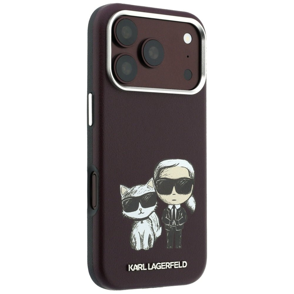 Karl Lagerfeld iPhone 17 Pro / iPhone 18 Pro - Σκληρή Θήκη με Πλαίσιο Σιλικόνης - Smooth Karl & Choupette Bodies Sketch MagSafe - Burgundy