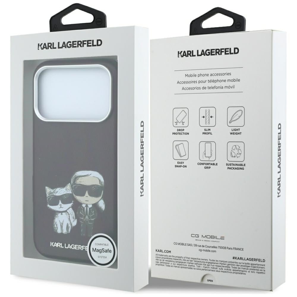 Karl Lagerfeld iPhone 17 Pro / iPhone 18 Pro - Σκληρή Θήκη με Πλαίσιο Σιλικόνης - Smooth Karl & Choupette Bodies Sketch MagSafe - Burgundy