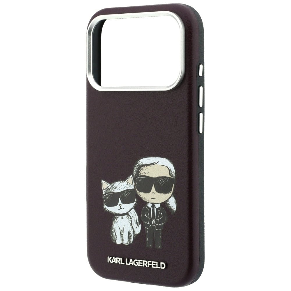 Karl Lagerfeld iPhone 17 Pro / iPhone 18 Pro - Σκληρή Θήκη με Πλαίσιο Σιλικόνης - Smooth Karl & Choupette Bodies Sketch MagSafe - Burgundy