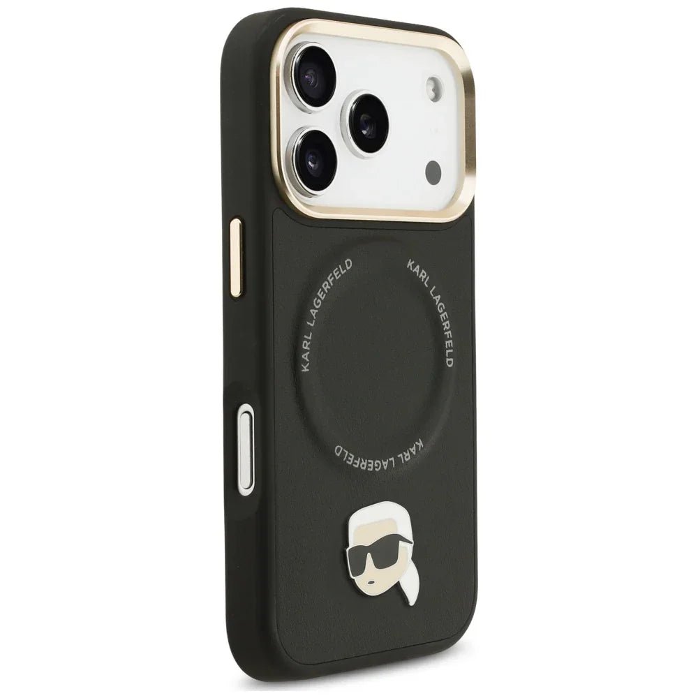 Karl Lagerfeld iPhone 17 Pro Max - Big Strap Karl Metal Logo MagSafe - Σκληρή Θήκη με Επένδυση Συνθετικού Δέρματος και Λουράκι - Black
