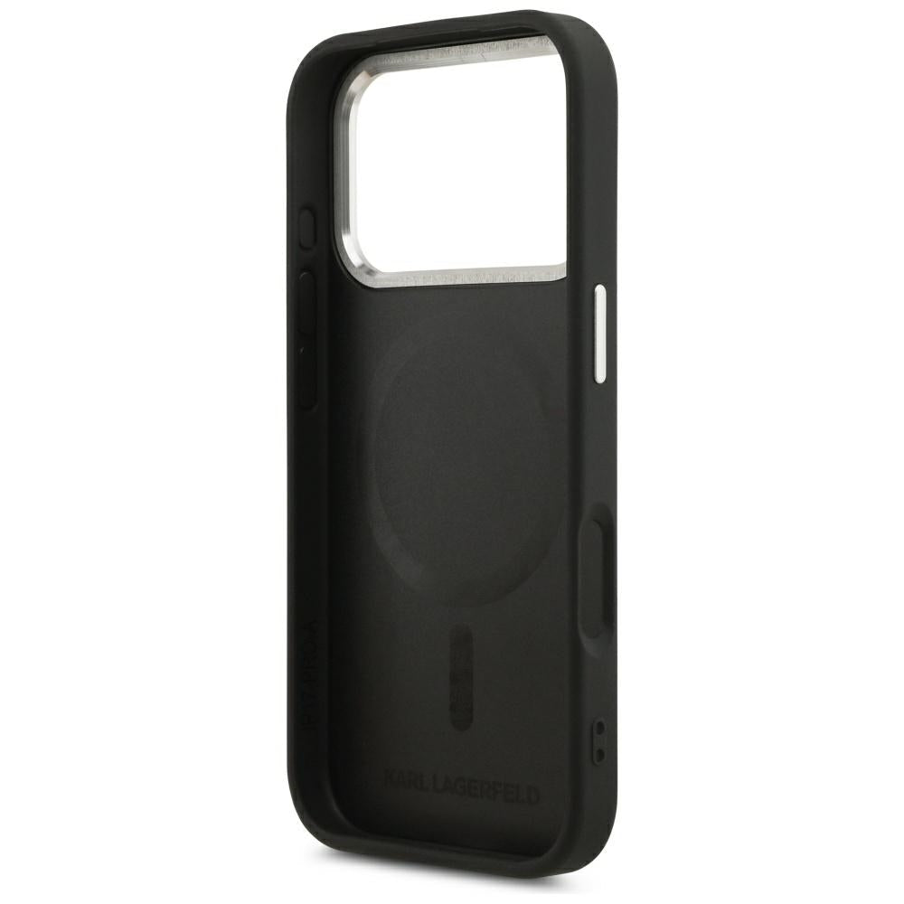 Karl Lagerfeld iPhone 17 Pro Max / iPhone 18 Pro Max - Σκληρή Θήκη με Επένδυση Οικολογικού Δέρματος - Embossed Open Ring RSG Logo MagSafe - Black