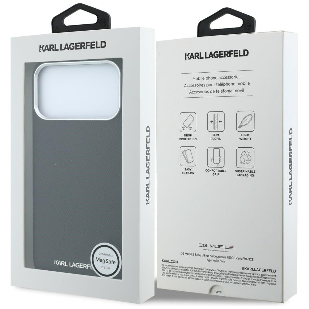 Karl Lagerfeld iPhone 17 Pro Max / iPhone 18 Pro Max - Σκληρή Θήκη με Επένδυση Οικολογικού Δέρματος - Grained Elongated Logo MagSafe - Black
