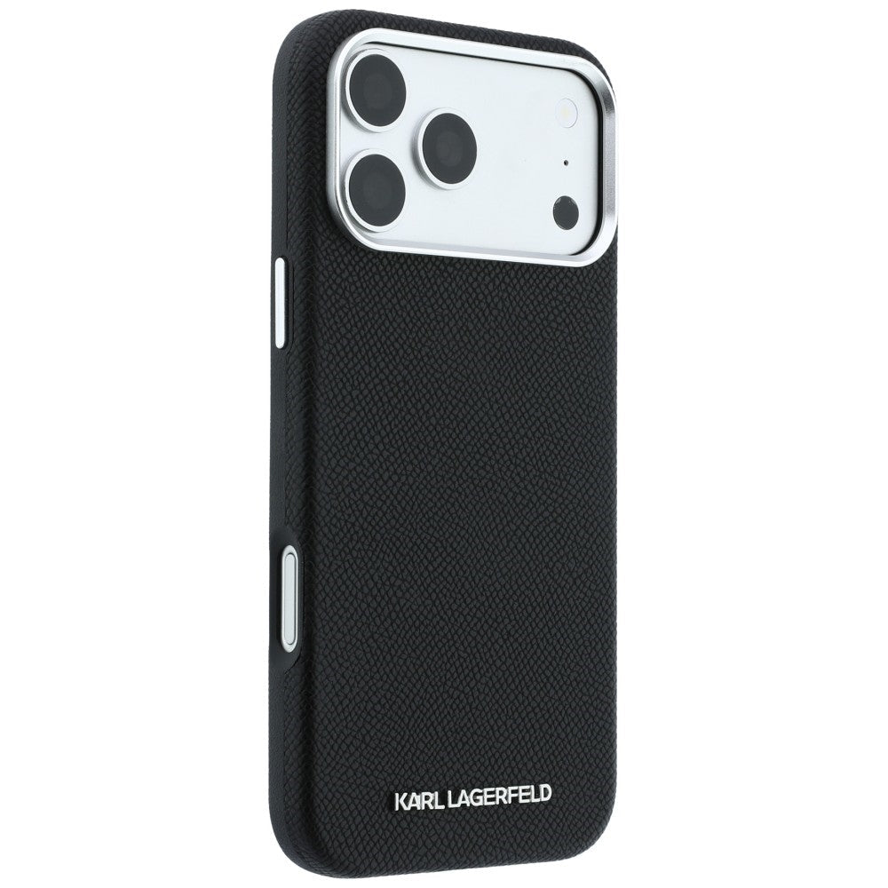 Karl Lagerfeld iPhone 17 Pro Max / iPhone 18 Pro Max - Σκληρή Θήκη με Επένδυση Οικολογικού Δέρματος - Grained Elongated Logo MagSafe - Black