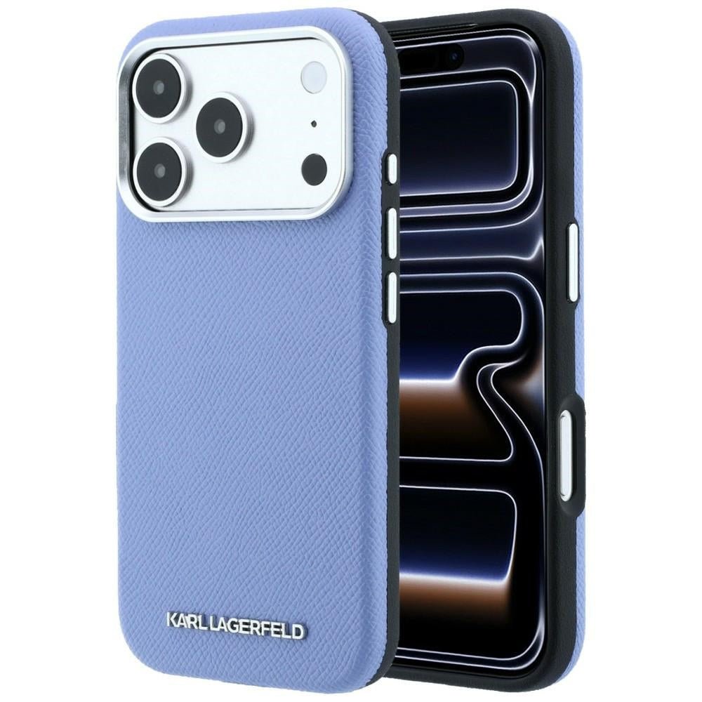 Karl Lagerfeld iPhone 17 Pro Max / iPhone 18 Pro Max - Σκληρή Θήκη με Επένδυση Οικολογικού Δέρματος - Grained Elongated Logo MagSafe - Blue