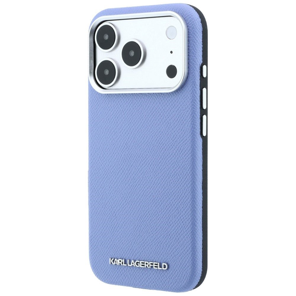 Karl Lagerfeld iPhone 17 Pro Max / iPhone 18 Pro Max - Σκληρή Θήκη με Επένδυση Οικολογικού Δέρματος - Grained Elongated Logo MagSafe - Blue