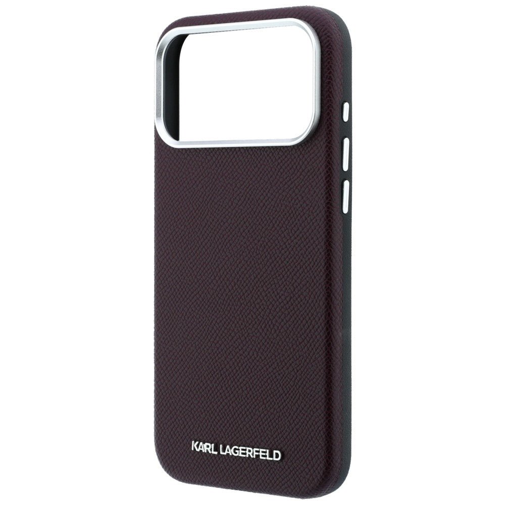 Karl Lagerfeld iPhone 17 Pro Max / iPhone 18 Pro Max - Σκληρή Θήκη με Επένδυση Οικολογικού Δέρματος - Grained Elongated Logo MagSafe - Burgundy