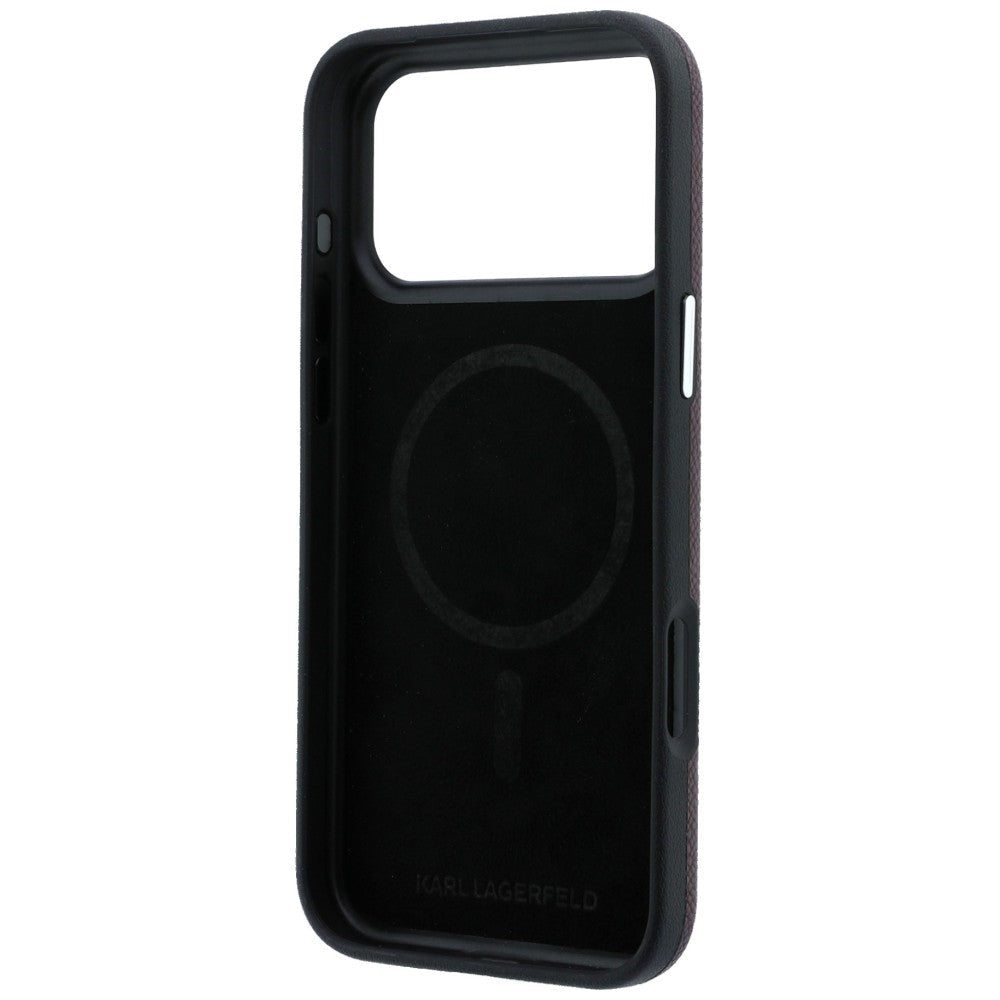 Karl Lagerfeld iPhone 17 Pro Max / iPhone 18 Pro Max - Σκληρή Θήκη με Επένδυση Οικολογικού Δέρματος - Grained Elongated Logo MagSafe - Burgundy