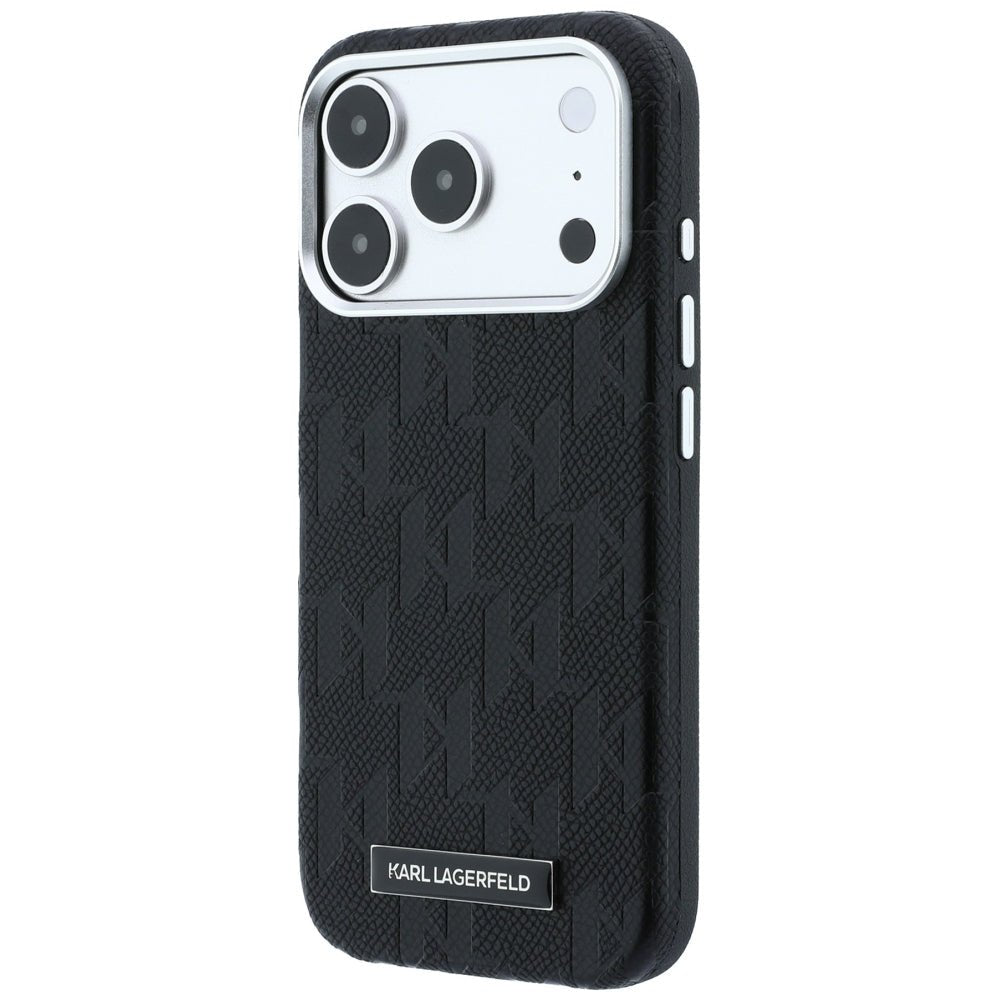 Karl Lagerfeld iPhone 17 Pro Max / iPhone 18 Pro Max - Σκληρή Θήκη με Επένδυση Οικολογικού Δέρματος - Grained Mono Resin Logo MagSafe - Black
