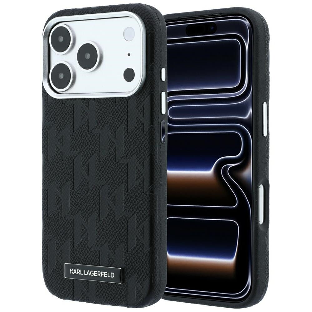 Karl Lagerfeld iPhone 17 Pro Max / iPhone 18 Pro Max - Σκληρή Θήκη με Επένδυση Οικολογικού Δέρματος - Grained Mono Resin Logo MagSafe - Black