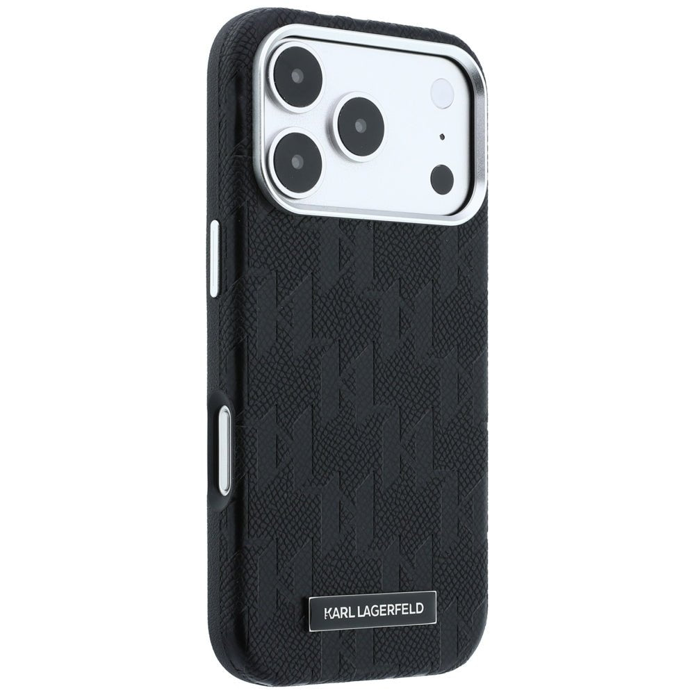 Karl Lagerfeld iPhone 17 Pro Max / iPhone 18 Pro Max - Σκληρή Θήκη με Επένδυση Οικολογικού Δέρματος - Grained Mono Resin Logo MagSafe - Black
