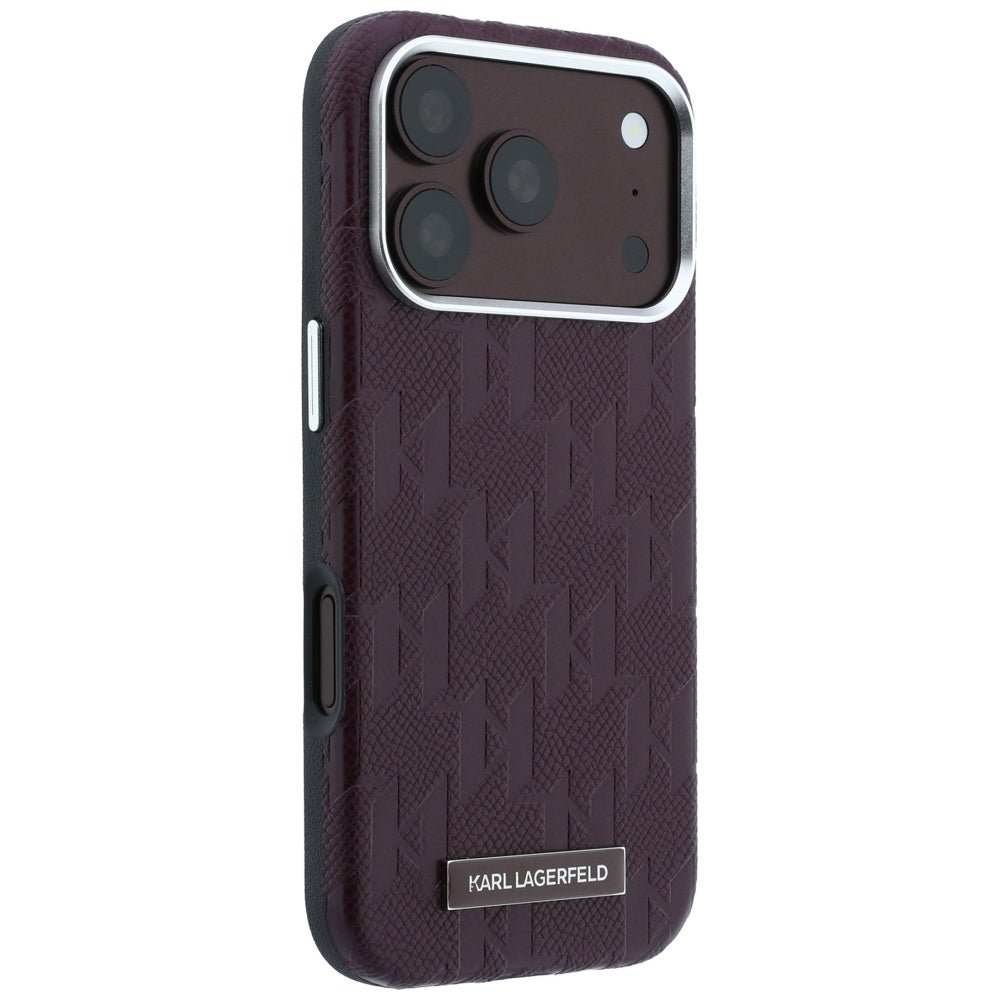 Karl Lagerfeld iPhone 17 Pro Max / iPhone 18 Pro Max - Σκληρή Θήκη με Επένδυση Οικολογικού Δέρματος - Grained Mono Resin Logo MagSafe - Burgundy