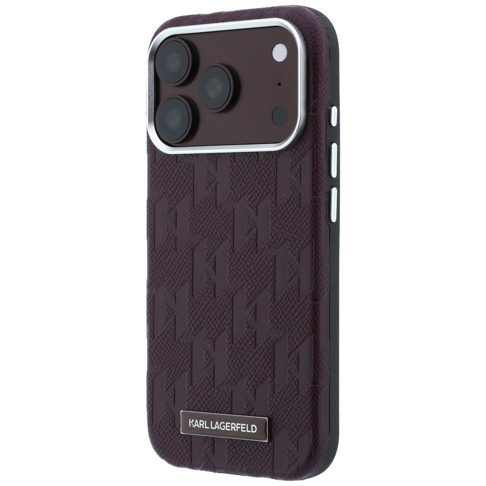 Karl Lagerfeld iPhone 17 Pro Max / iPhone 18 Pro Max - Σκληρή Θήκη με Επένδυση Οικολογικού Δέρματος - Grained Mono Resin Logo MagSafe - Burgundy