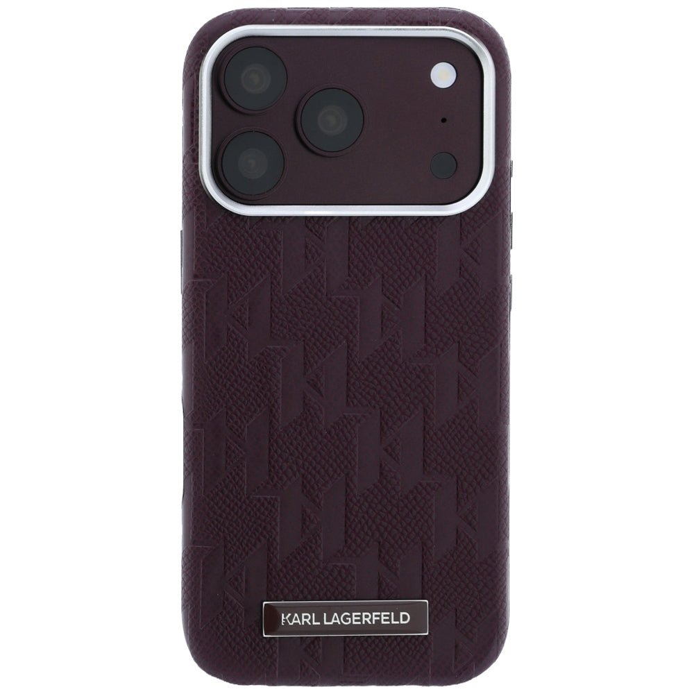 Karl Lagerfeld iPhone 17 Pro Max / iPhone 18 Pro Max - Σκληρή Θήκη με Επένδυση Οικολογικού Δέρματος - Grained Mono Resin Logo MagSafe - Burgundy