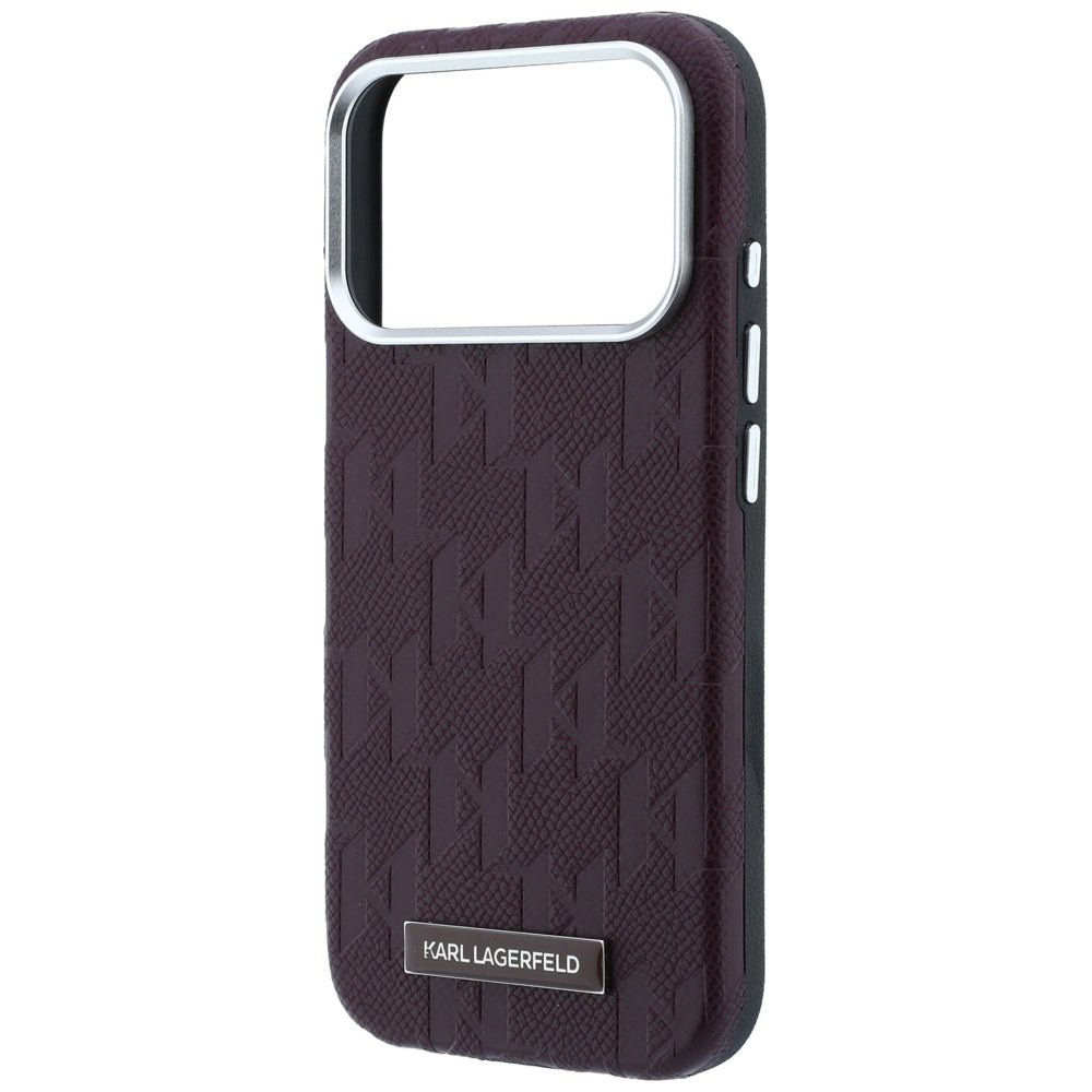 Karl Lagerfeld iPhone 17 Pro Max / iPhone 18 Pro Max - Σκληρή Θήκη με Επένδυση Οικολογικού Δέρματος - Grained Mono Resin Logo MagSafe - Burgundy