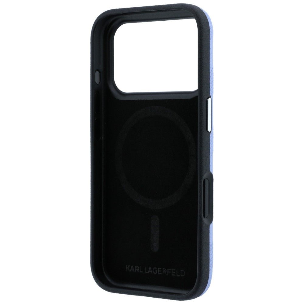 Karl Lagerfeld iPhone 17 Pro Max / iPhone 18 Pro Max - Σκληρή Θήκη με Επένδυση Οικολογικού Δέρματος - Grained Mono Resin Logo MagSafe - Light Blue