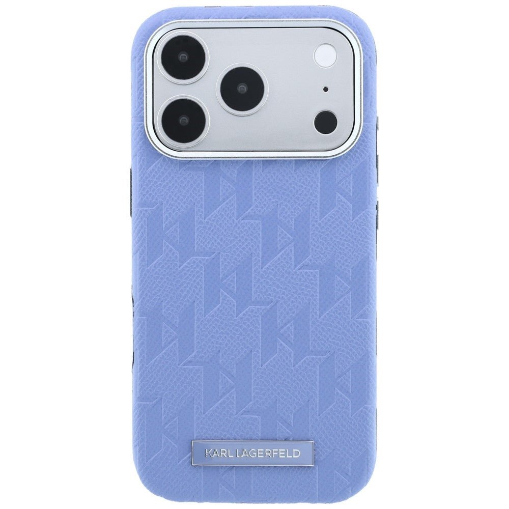 Karl Lagerfeld iPhone 17 Pro Max / iPhone 18 Pro Max - Σκληρή Θήκη με Επένδυση Οικολογικού Δέρματος - Grained Mono Resin Logo MagSafe - Light Blue