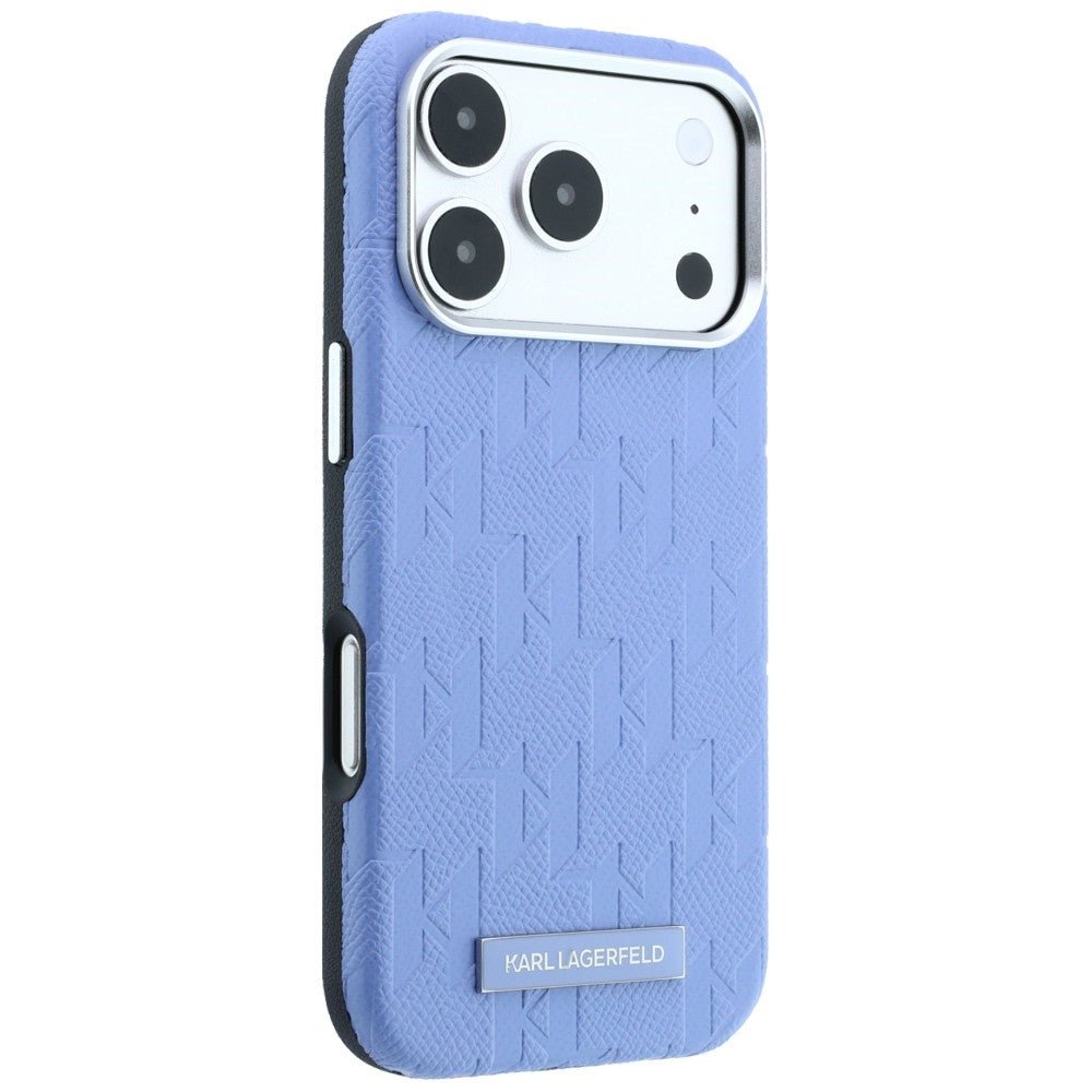 Karl Lagerfeld iPhone 17 Pro Max / iPhone 18 Pro Max - Σκληρή Θήκη με Επένδυση Οικολογικού Δέρματος - Grained Mono Resin Logo MagSafe - Light Blue