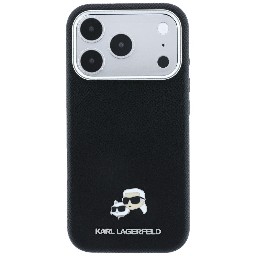 Karl Lagerfeld iPhone 17 Pro Max / iPhone 18 Pro Max - Σκληρή Θήκη με Επένδυση Συνθετικού Δέρματος - Grained Heads Metal MagSafe - Black