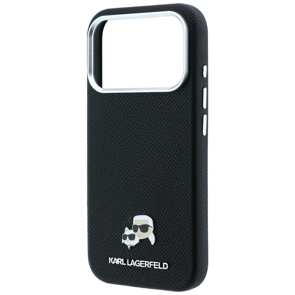 Karl Lagerfeld iPhone 17 Pro Max / iPhone 18 Pro Max - Σκληρή Θήκη με Επένδυση Συνθετικού Δέρματος - Grained Heads Metal MagSafe - Black