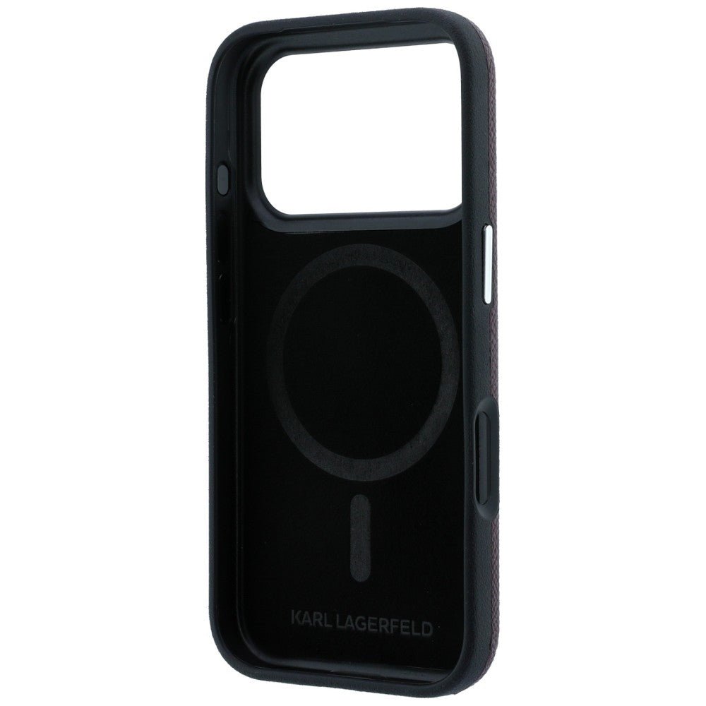 Karl Lagerfeld iPhone 17 Pro Max / iPhone 18 Pro Max - Σκληρή Θήκη με Επένδυση Συνθετικού Δέρματος - Grained Heads Metal MagSafe - Burgundy