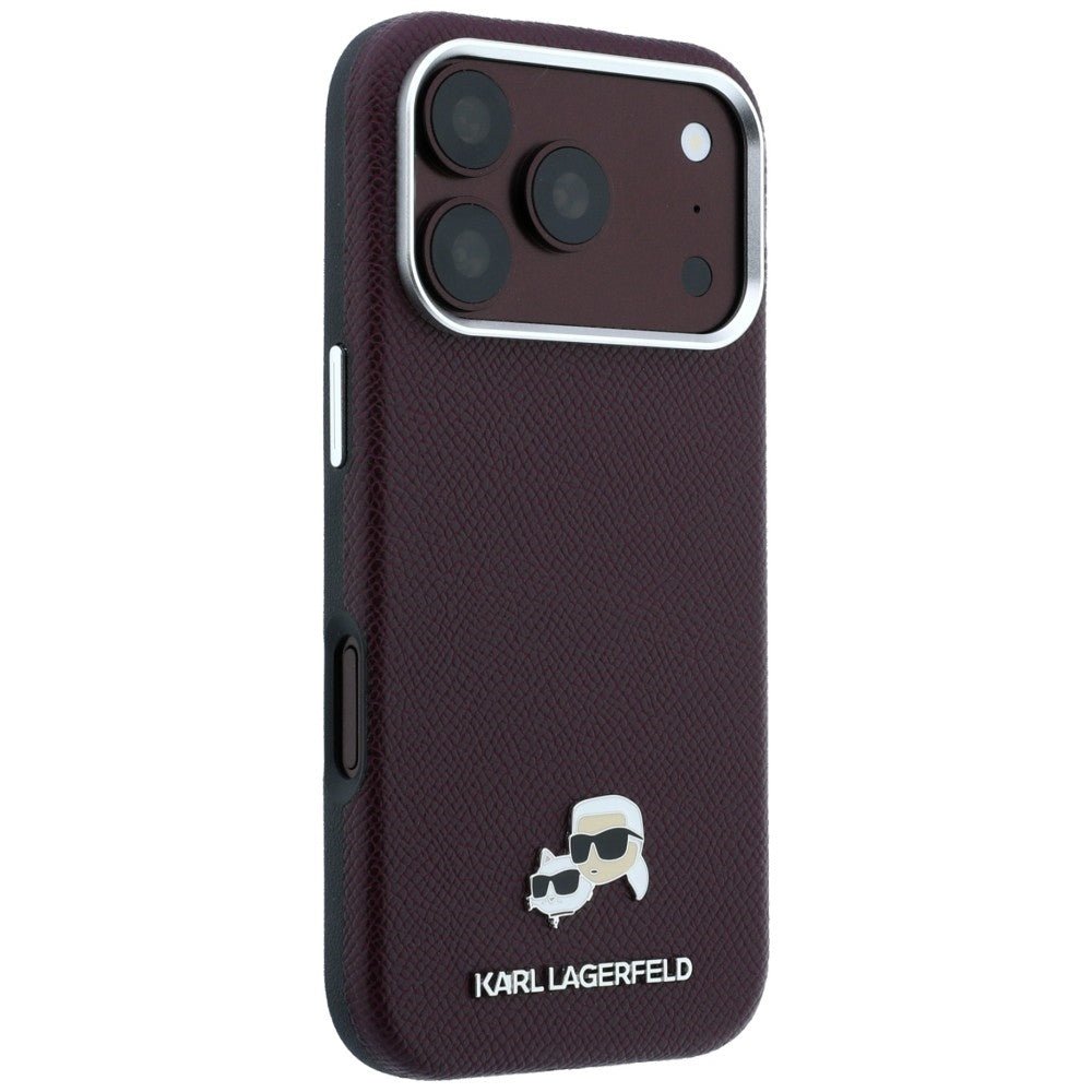 Karl Lagerfeld iPhone 17 Pro Max / iPhone 18 Pro Max - Σκληρή Θήκη με Επένδυση Συνθετικού Δέρματος - Grained Heads Metal MagSafe - Burgundy