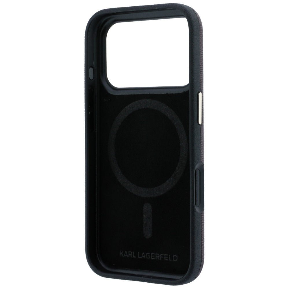Karl Lagerfeld iPhone 17 Pro Max / iPhone 18 Pro Max - Σκληρή Θήκη με Επένδυση Συνθετικού Δέρματος και Πλαίσιο Σιλικόνης - Saffiano Small Script Metal Logo MagSafe - Burgundy