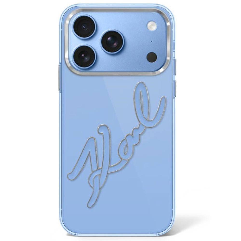 Karl Lagerfeld iPhone 17 Pro Max / iPhone 18 Pro Max - Σκληρή Θήκη με Πλαίσιο Σιλικόνης - IML Big Signature Resin Metal Frame - Blue