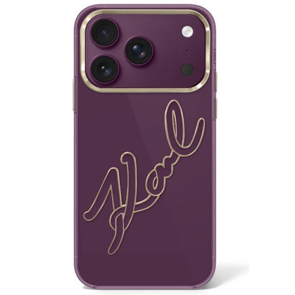 Karl Lagerfeld iPhone 17 Pro Max / iPhone 18 Pro Max - Σκληρή Θήκη με Πλαίσιο Σιλικόνης - IML Big Signature Resin Metal Frame - Burgundy