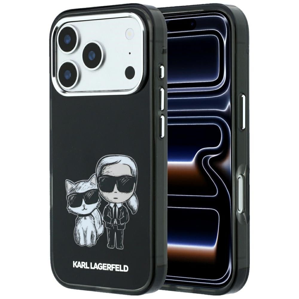 Karl Lagerfeld iPhone 17 Pro Max / iPhone 18 Pro Max - Σκληρή Θήκη με Πλαίσιο Σιλικόνης - IML Karl and Choupette Bodies Sketch Print MagSafe - Black