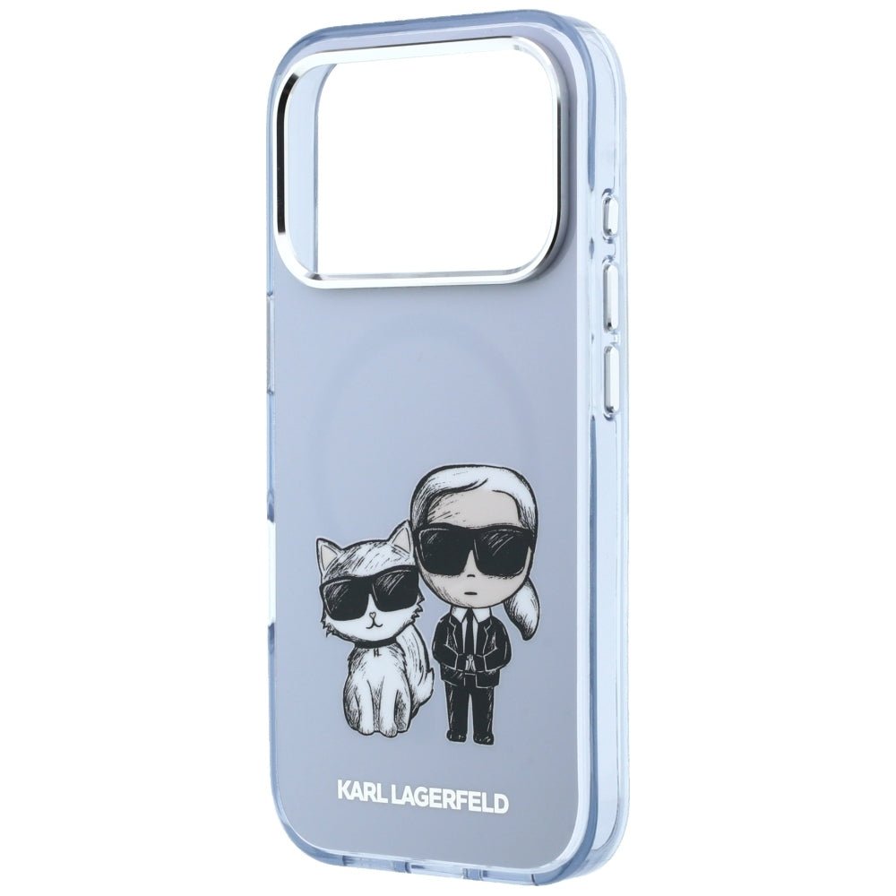 Karl Lagerfeld iPhone 17 Pro Max / iPhone 18 Pro Max - Σκληρή Θήκη με Πλαίσιο Σιλικόνης - IML Karl and Choupette Bodies Sketch Print MagSafe - Light Blue