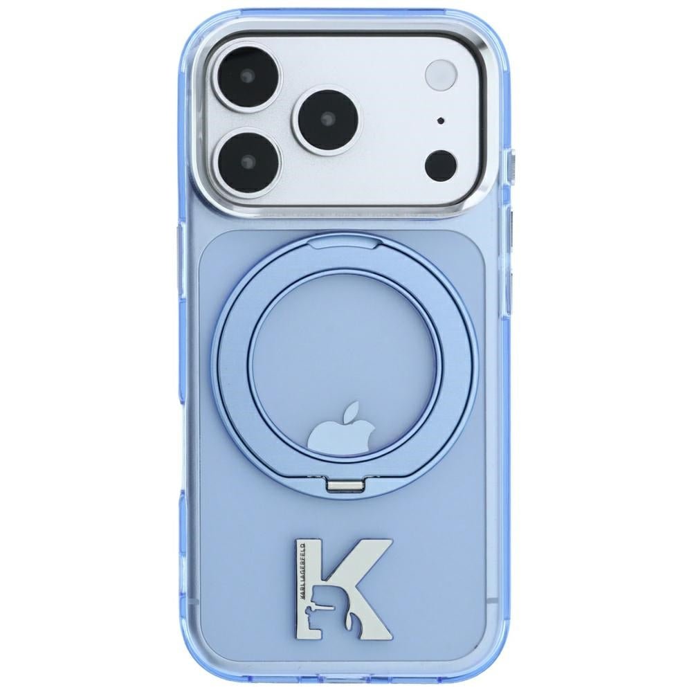 Karl Lagerfeld iPhone 17 Pro Max / iPhone 18 Pro Max - Σκληρή Θήκη με Πλαίσιο Σιλικόνης και Δαχτυλίδι Συγκράτησης - IML Ring Stand 360 Kameo Metal MagSafe - Blue