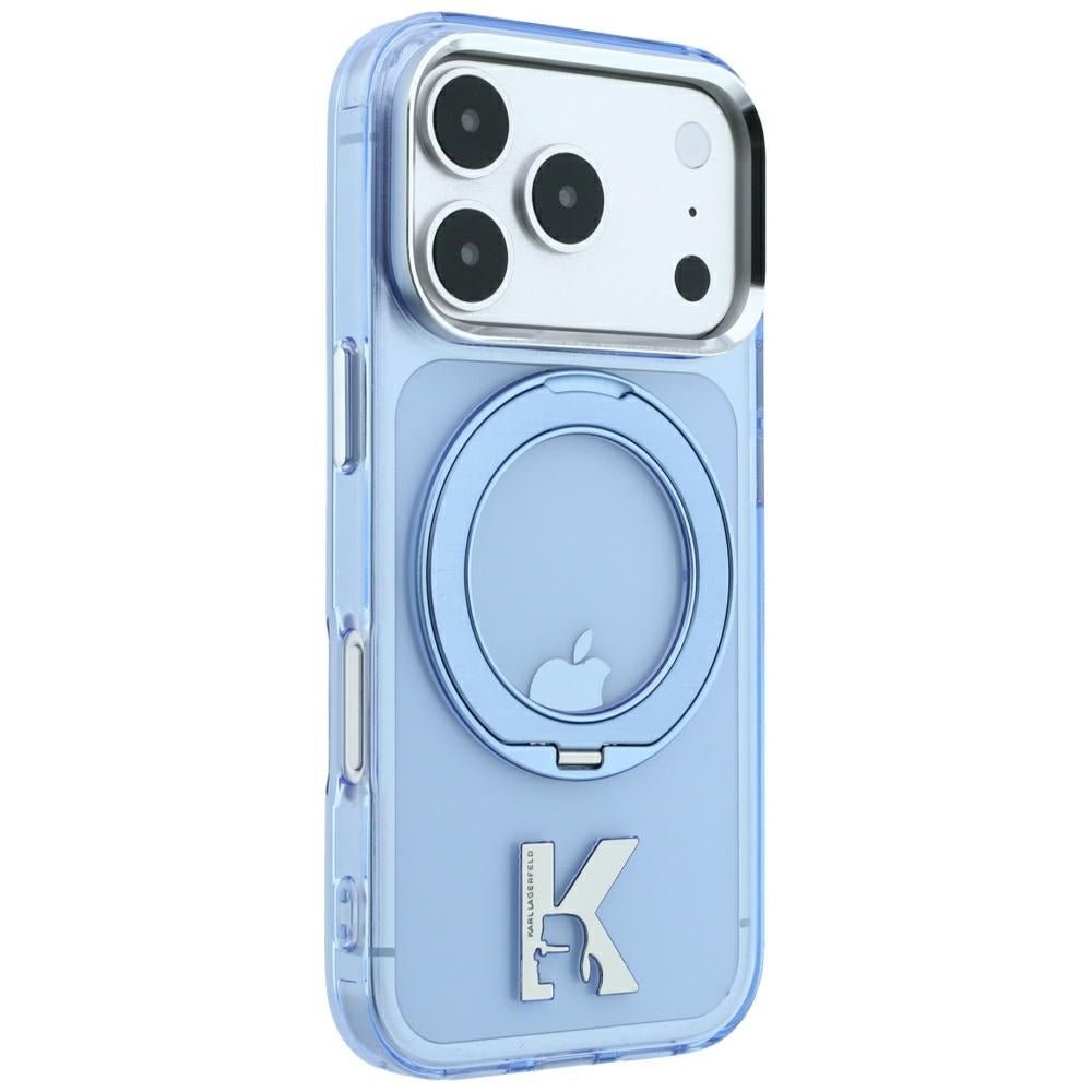 Karl Lagerfeld iPhone 17 Pro Max / iPhone 18 Pro Max - Σκληρή Θήκη με Πλαίσιο Σιλικόνης και Δαχτυλίδι Συγκράτησης - IML Ring Stand 360 Kameo Metal MagSafe - Blue