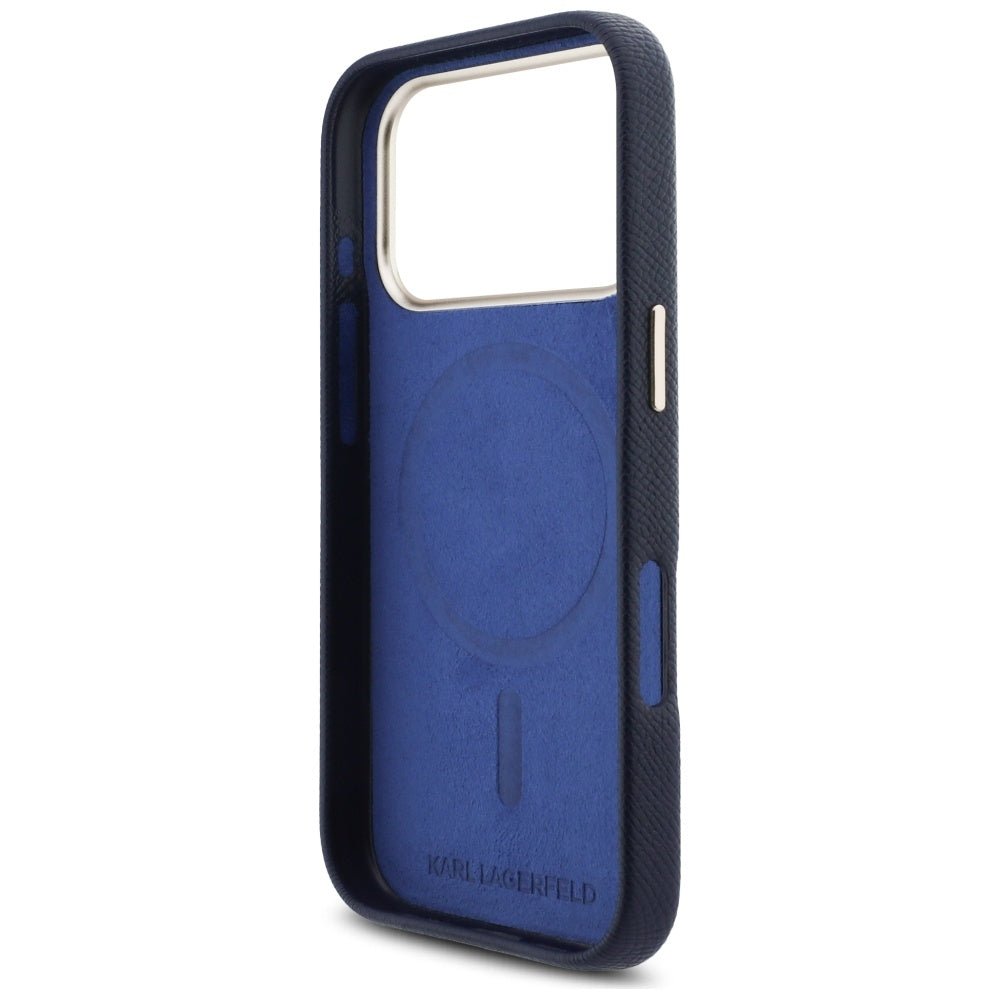 Karl Lagerfeld iPhone 17 Pro Max - Σκληρή Θήκη με Επένδυση Οικολογικού Δέρματος και MagSafe - Karl Head Logo - Blue