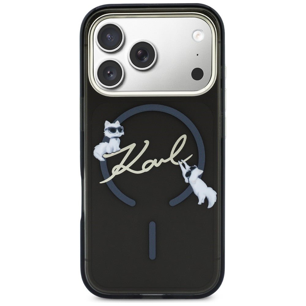 Karl Lagerfeld iPhone 17 Pro Max - Σκληρή Θήκη με Πλαίσιο Σιλικόνης - IML Choupettes Karl Script Logo MagSafe - Black