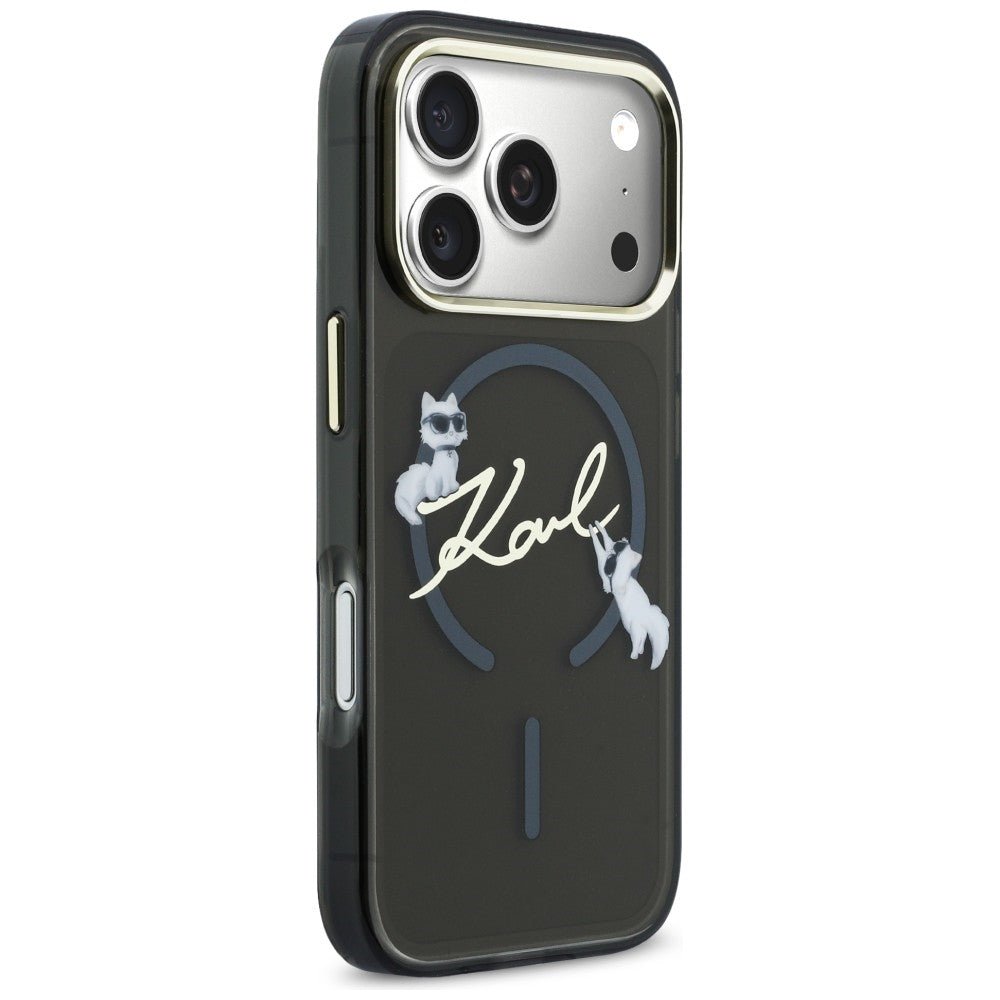Karl Lagerfeld iPhone 17 Pro Max - Σκληρή Θήκη με Πλαίσιο Σιλικόνης - IML Choupettes Karl Script Logo MagSafe - Black