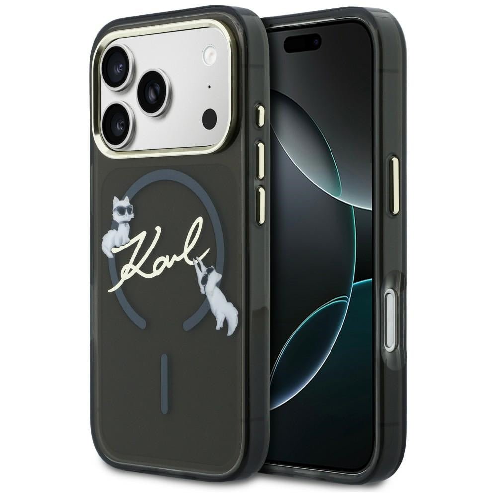 Karl Lagerfeld iPhone 17 Pro Max - Σκληρή Θήκη με Πλαίσιο Σιλικόνης - IML Choupettes Karl Script Logo MagSafe - Black