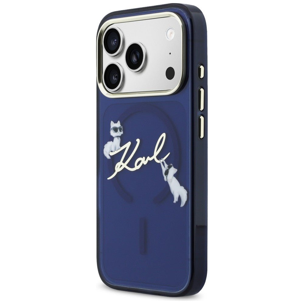 Karl Lagerfeld iPhone 17 Pro Max - Σκληρή Θήκη με Πλαίσιο Σιλικόνης - IML Choupettes Karl Script Logo MagSafe - Blue