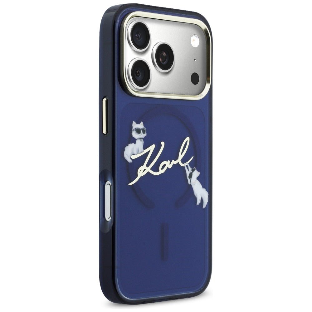 Karl Lagerfeld iPhone 17 Pro Max - Σκληρή Θήκη με Πλαίσιο Σιλικόνης - IML Choupettes Karl Script Logo MagSafe - Blue