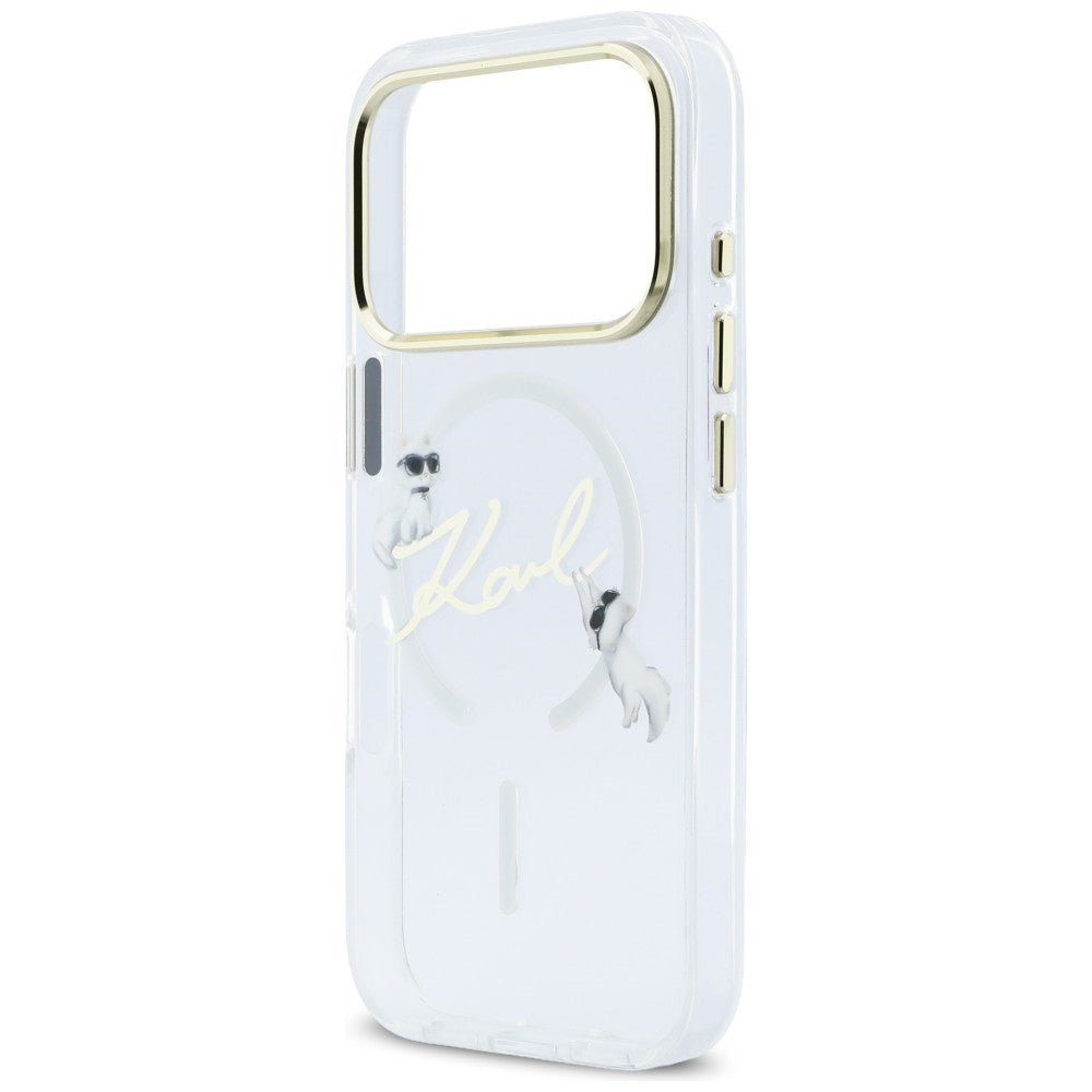 Karl Lagerfeld iPhone 17 Pro Max - Σκληρή Θήκη με Πλαίσιο Σιλικόνης - IML Choupettes Karl Script Logo MagSafe - Clear