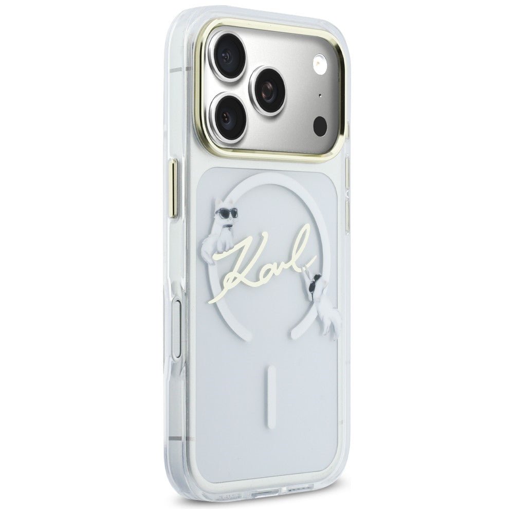 Karl Lagerfeld iPhone 17 Pro Max - Σκληρή Θήκη με Πλαίσιο Σιλικόνης - IML Choupettes Karl Script Logo MagSafe - Clear