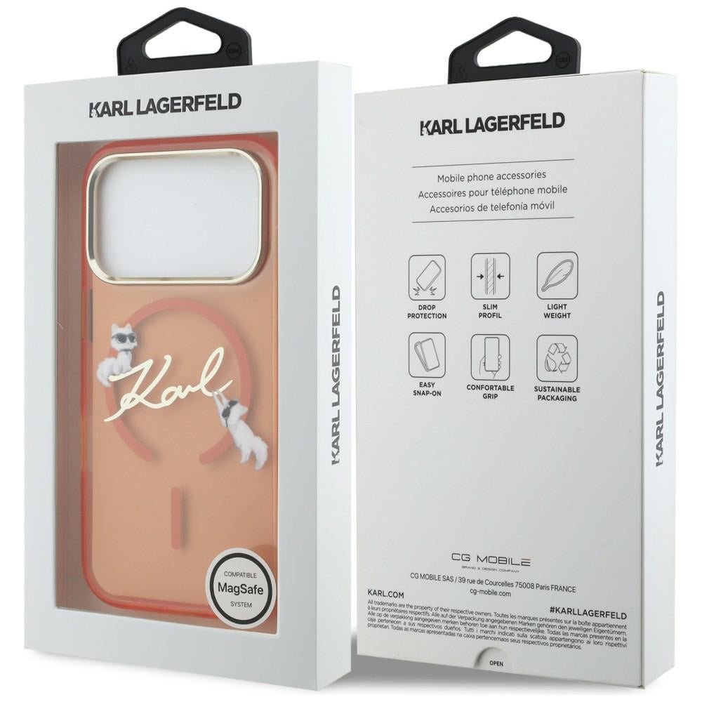 Karl Lagerfeld iPhone 17 Pro Max - Σκληρή Θήκη με Πλαίσιο Σιλικόνης - IML Choupettes Karl Script Logo MagSafe - Orange
