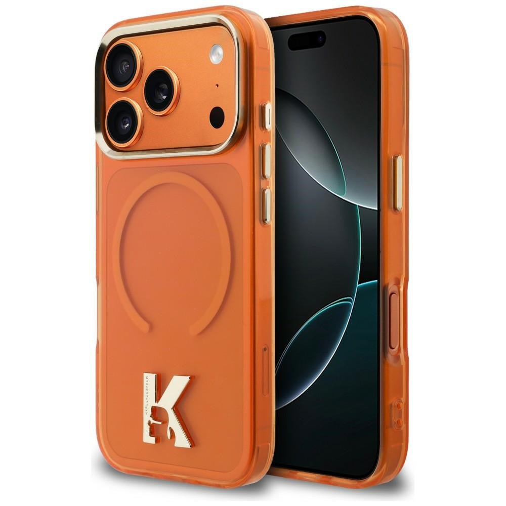 Karl Lagerfeld iPhone 17 Pro Max - Σκληρή Θήκη με Πλαίσιο Σιλικόνης - IML K Head Logo MagSafe - Orange