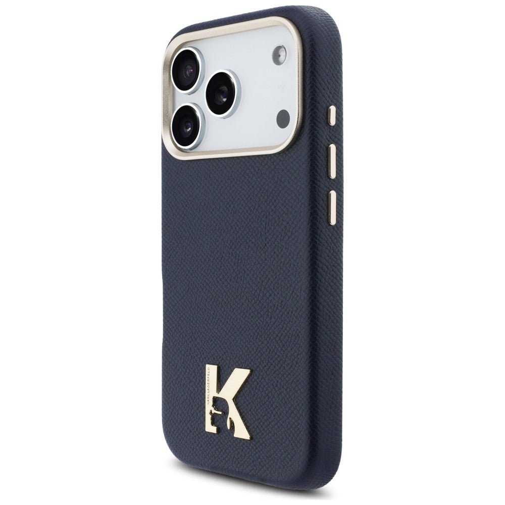 Karl Lagerfeld iPhone 17 Pro - Σκληρή Θήκη με Επένδυση Οικολογικού Δέρματος και MagSafe - Karl Head Logo - Blue