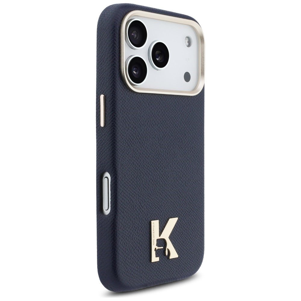 Karl Lagerfeld iPhone 17 Pro - Σκληρή Θήκη με Επένδυση Οικολογικού Δέρματος και MagSafe - Karl Head Logo - Blue