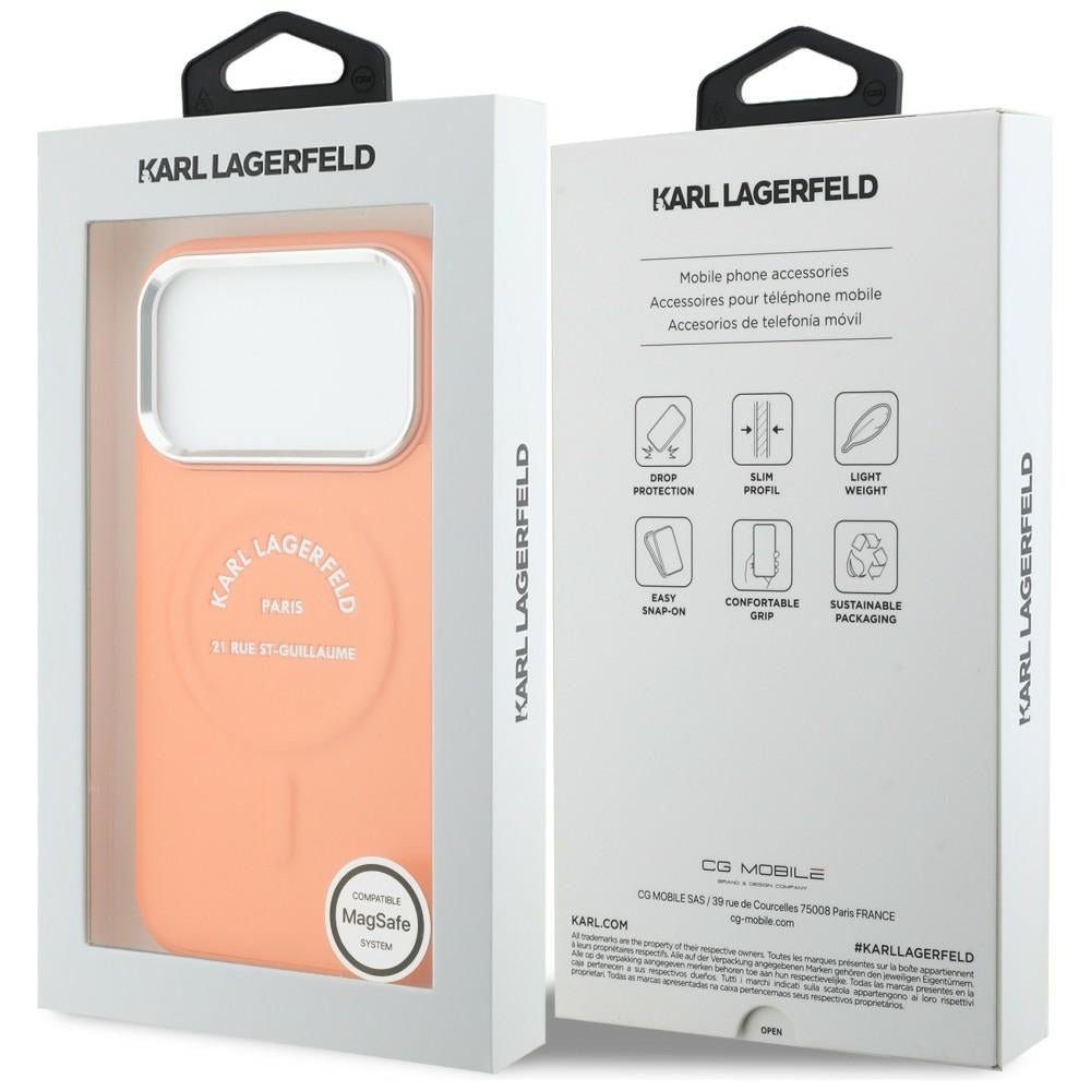 Karl Lagerfeld iPhone 17 Pro - Σκληρή Θήκη με Επένδυση Οικολογικού Δέρματος - Karl RSG Logo MagSafe - Orange