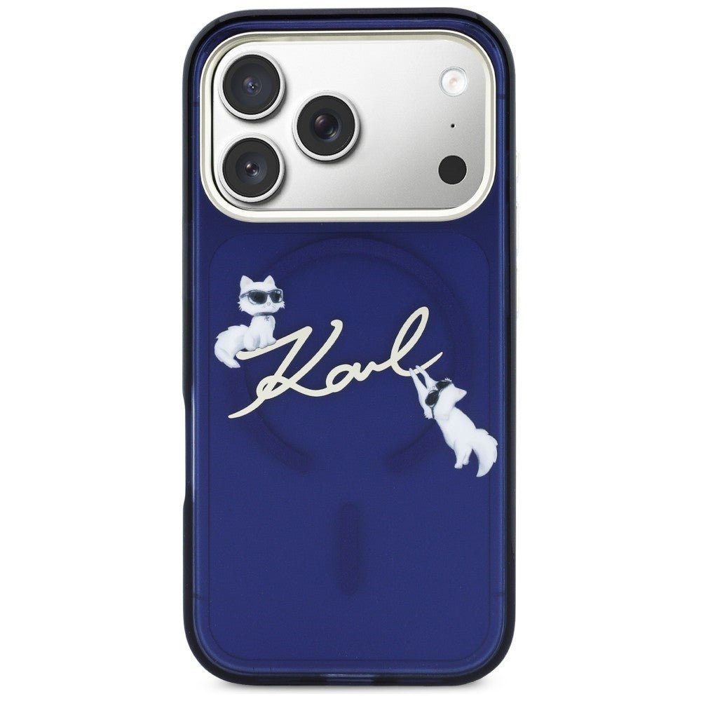 Karl Lagerfeld iPhone 17 Pro - Σκληρή Θήκη με Πλαίσιο Σιλικόνης - IML Choupettes Karl Script Logo MagSafe - Blue