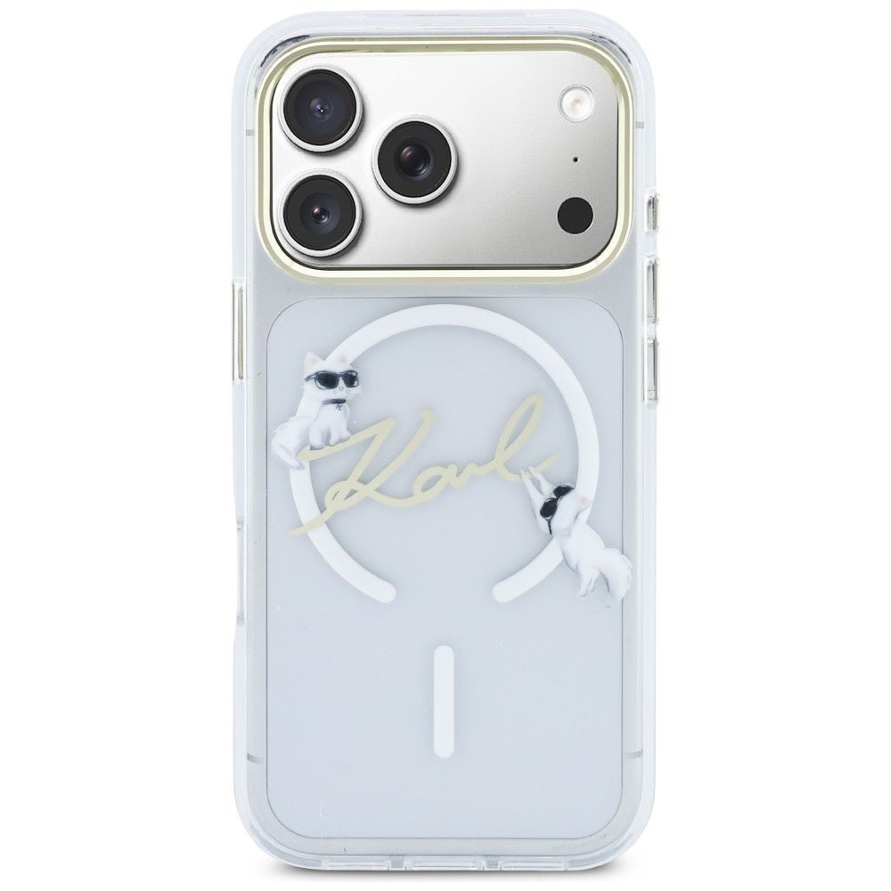 Karl Lagerfeld iPhone 17 Pro - Σκληρή Θήκη με Πλαίσιο Σιλικόνης - IML Choupettes Karl Script Logo MagSafe - Clear