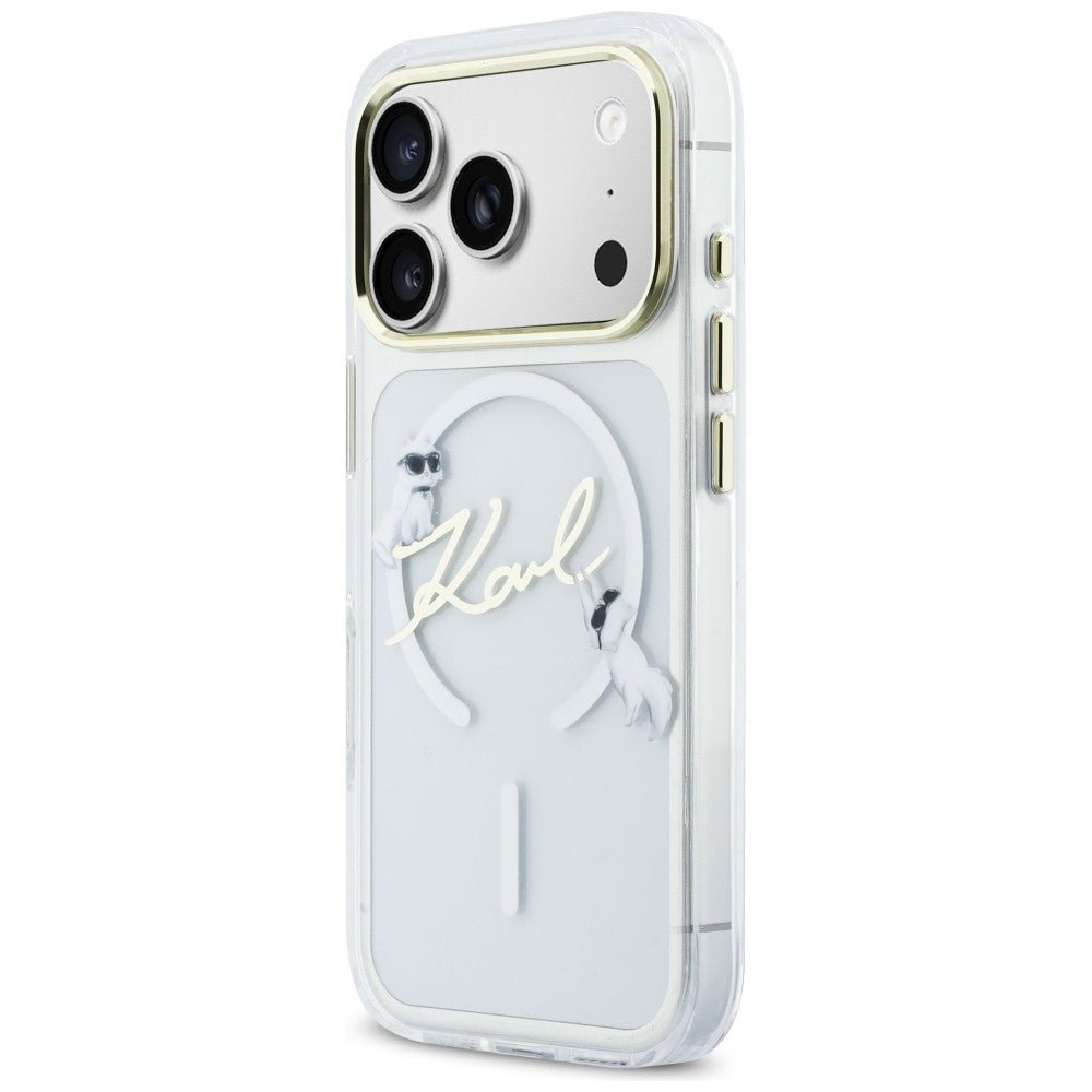 Karl Lagerfeld iPhone 17 Pro - Σκληρή Θήκη με Πλαίσιο Σιλικόνης - IML Choupettes Karl Script Logo MagSafe - Clear